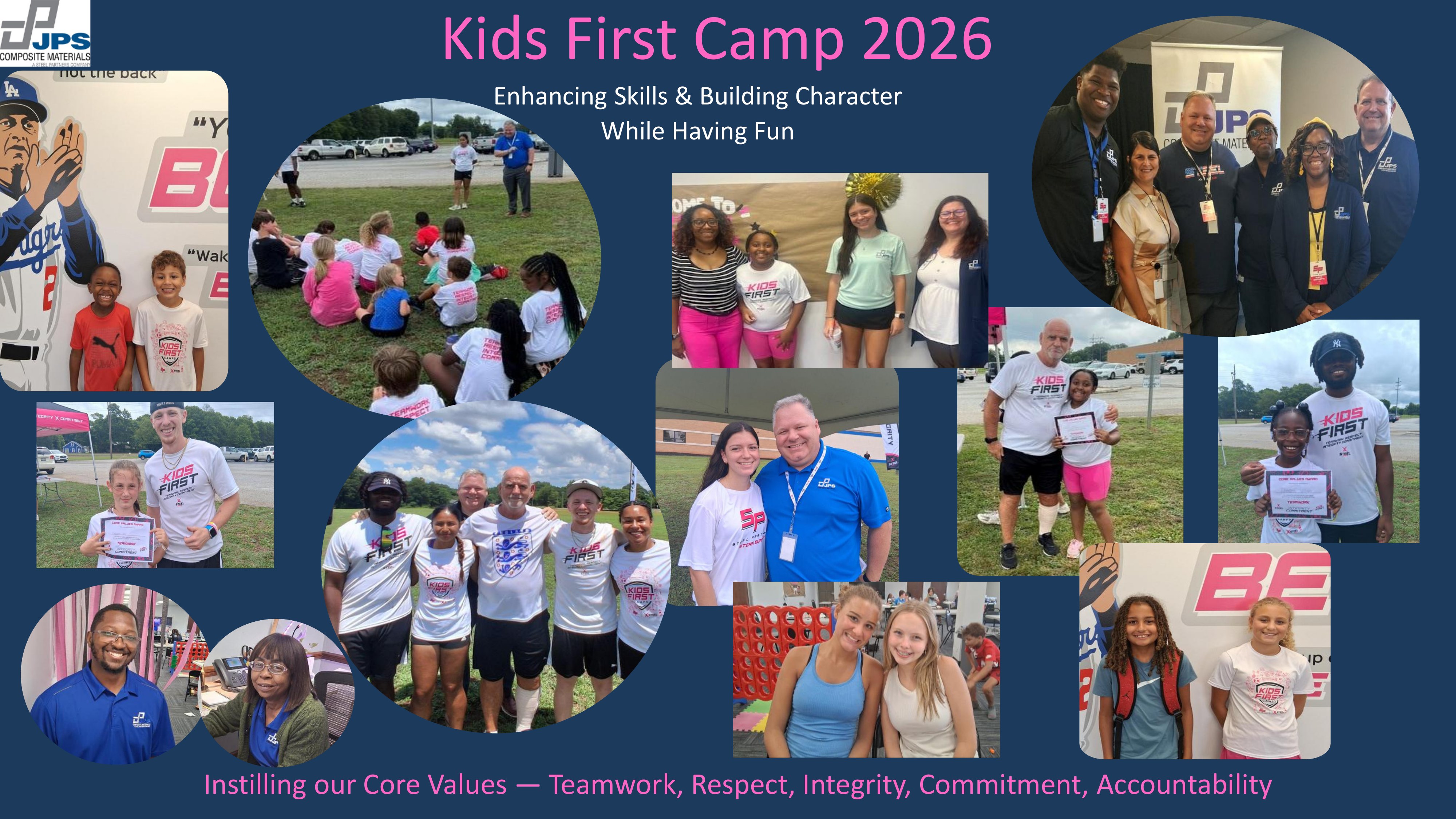 JPS Kids First Camp 2026 — youth campers and staff at the Steel Partners Kids First Camp